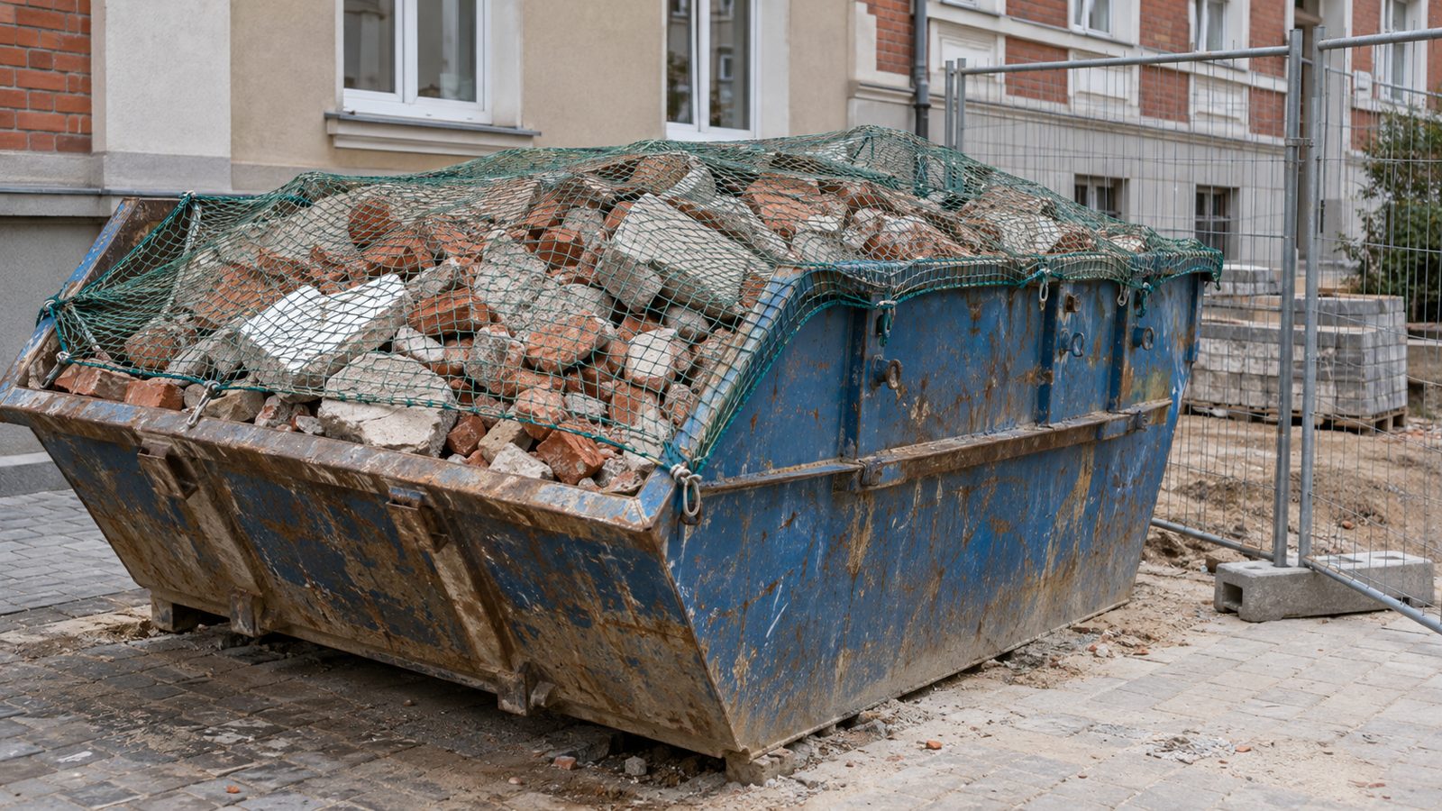 Kontener z gruzem zabezpieczony siatką (zdjęcie poglądowe)